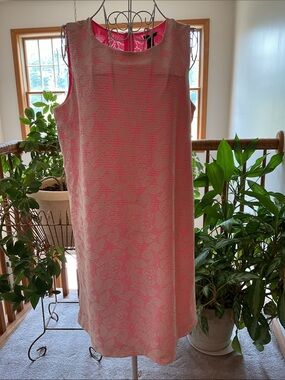 h&m red a line dress H&M A Line Red Chiffon Pleated Dress Size XL Long Sleeve Lined Minimalist Midi
